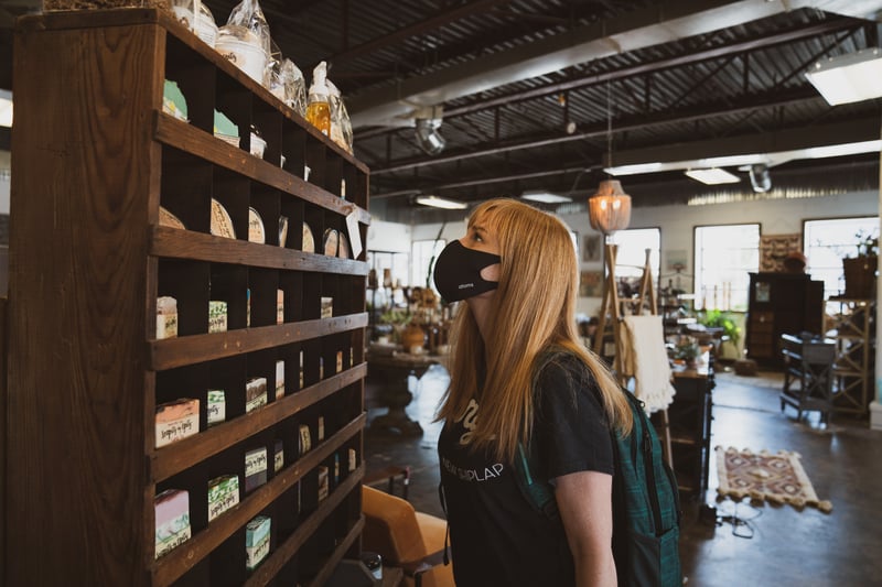 A customer shopping with a face mask on A customer shopping with a face mask on